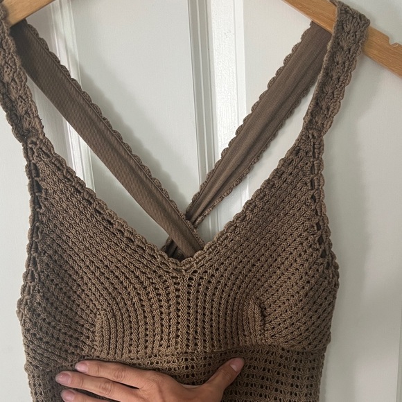 VTG Athleta Crochet Olive Green Knit Cotton Mini Dress Sz small - Picture 2 of 9